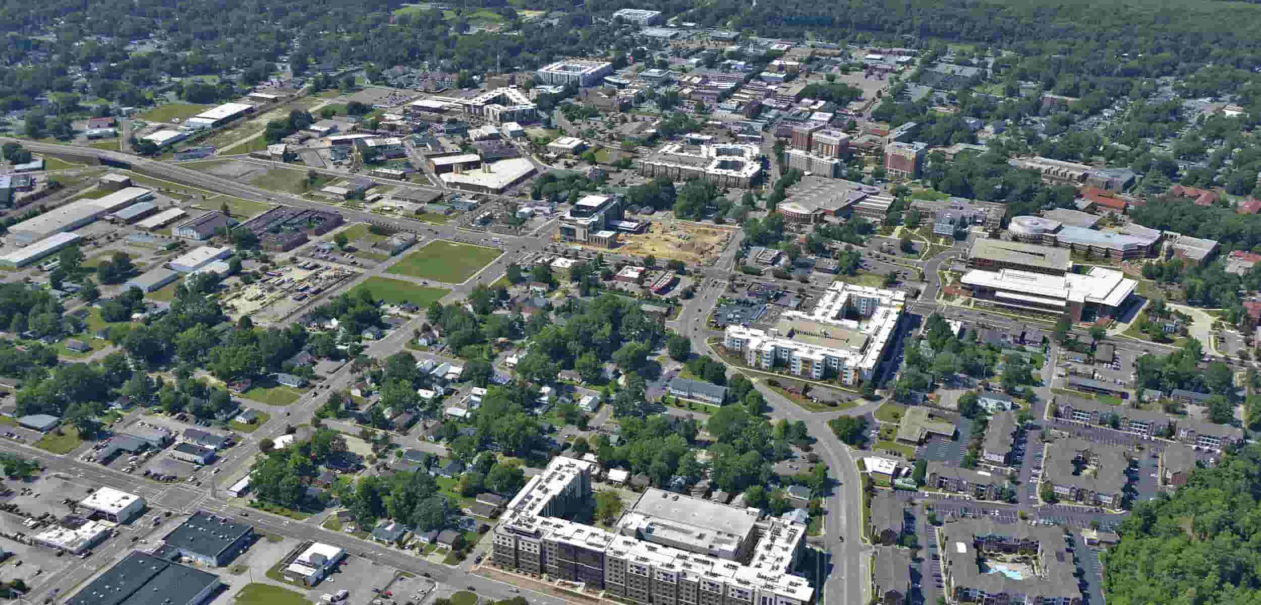 Aerial view of Greenville, NC and East Carolina University
